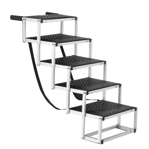 VEVOR Hundetreppe für Autos, breite 5-stufige Hundeautotreppe, zusammenklappbare Hundeautorampe mit rutschfester Oberfläche, tragbare Haustiertreppe aus leichtem Aluminium für Auto, SUV und LKW, trägt bis zu 68 kg – Bild 9