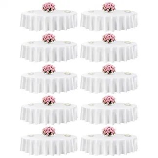 VEVOR 10 x runde Tischdecken Tischwäsche 2286 mm, knitterfreier Tischdeckenschutz, maschinenwaschbares Tischtuch aus Polyestergewebe für Partys Hochzeiten Bankette formelle Veranstaltungen, Weiß VEVOR 10 x runde Tischdecken Tischwäsche 2286 mm, knitterfreier Tischdeckenschutz, maschinenwaschbares Tischtuch aus Polyestergewebe für Partys Hochzeiten Bankette formelle Veranstaltungen, Weiß