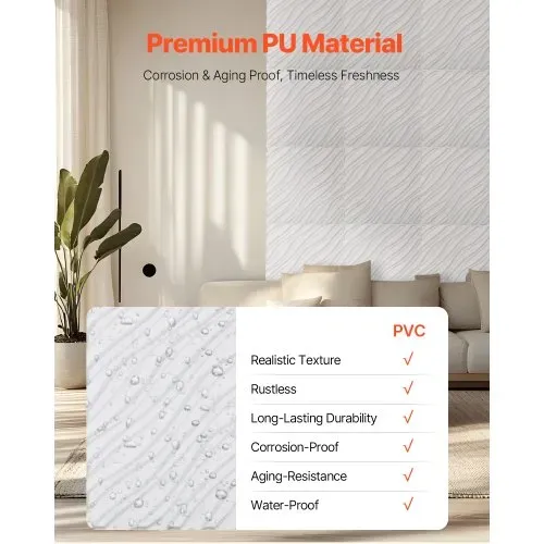 VEVOR 3D-Wandpaneele, 12er-Set, 50x50 cm PVC-Moderne minimalistische Wandverkleidung, 2,97m² Deckkraft, Inneneinrichtung für Schlafzimmer, Wohn- und Spielzimmer, Mattweiß – Bild 3