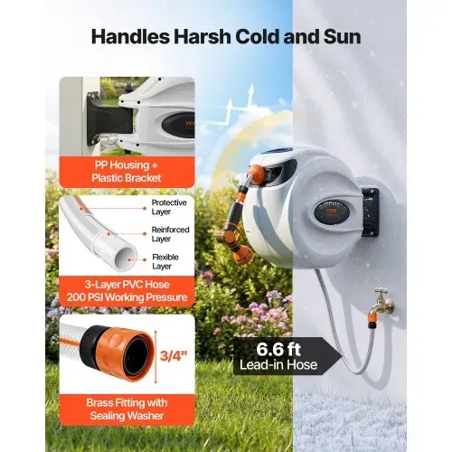 VEVOR Schlauchtrommel Wasser 25mx12mm mit Wandhalterung Tragegriff Schlauchaufroller mit 9-Muster-Sprühdüse & Gartenschlauch 180° Schwenkbar Wand-Schlauchbox mit Aufroll-Automatik Gießen Autowaschen – Bild 4