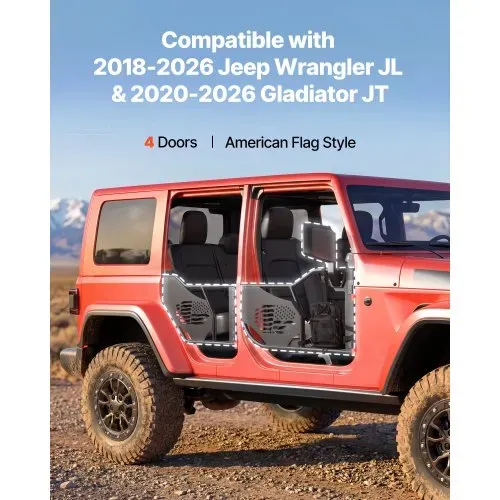 VEVOR Röhrentüren 4-türig, Kompatibel mit Jeep Wrangler JL 18–26 & Gladiator JT 20-26, Offroad-Halbtüren aus Stahl (im Flaggenmuster) mit DOT-zertifizierten Außenspiegeln Aufbewahrungstasche Schwarz VEVOR Röhrentüren 4-türig, Kompatibel mit Jeep Wrangler JL 18–26 & Gladiator JT 20-26, Offroad-Halbtüren aus Stahl (im Flaggenmuster) mit DOT-zertifizierten Außenspiegeln Aufbewahrungstasche Schwarz