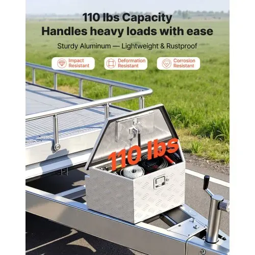 VEVOR Deichselbox Truckbox 1660 x 330 x 305 mm aus Aluminium, 50 kg Belastbare Werkzeugaufbewahrungsbox mit Schloss & Schlüsseln, Anhängerbox für Pickup-Ladeflächen RV SUVs Geländewagen, Silber – Bild 2