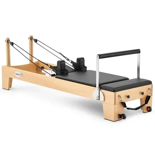 VEVOR Pilates Reformer Gerät 214 cm aus Ahornholz 181 kg Belastbarkeit für Heim-Fitnessstudios, Leises Gleiten, Verstellbare Kopfstütze, mit Pilates-Box, Jumpboard, Fußplattform und Fußschlaufen – Bild 10