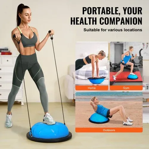 VEVOR Halb-Gymnastikball-Trainer, 23 Zoll Balance-Ball-Trainer, 660 lbs Tragkraft Stabilitätsball, Yoga-Ball mit Widerstandsbändern und Pumpe, Kraft-Fitnessball für das Heim-Fitnessstudio, Ganzkörpertraining, Blau – Bild 5
