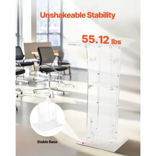VEVOR Podiumständer Rednerpult (109 cm) aus Acryl, tragbarer Laptop-Schreibtisch mit breiter Lesefläche & Ablagefläche & Buchstopper, bodenstehend, für Klassenzimmer Hochzeiten Konferenzen – Bild 4