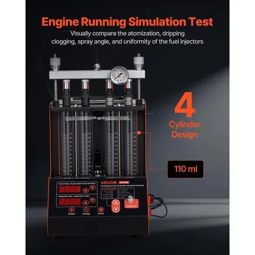 VEVOR Einspritzdüsenreiniger-Tester 9 Testmodi, 4-Zylinder-Ultraschallreinigungsgerät (28 kHz), Kfz-Einspritzdüsenreiniger mit Ablassventil und 12 V Betriebsspannung für Auto und Motorrad – Bild 3