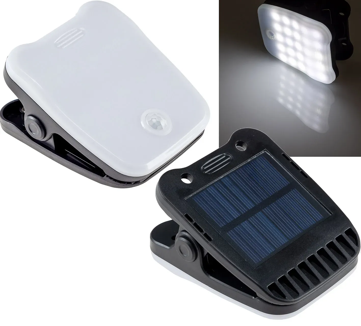 LED Solar Klemmleuchte “SWK 8020” PIR Bewegungsmelder, 25 LEDs, IP44 LED Solar Klemmleuchte “SWK 8020” PIR Bewegungsmelder, 25 LEDs, IP44