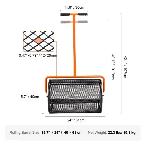VEVOR Kompoststreuer aus Stahl Torfmoosstreuer 1,27x2cm Mesh-Korb Garten Rasen Streuer Grifflänge von 62 bis 67,5cm verstellbar 61cm Metall Mesh Korb Ideal für Dünger wie Kompost Mist Erde Torfmoos – Bild 6