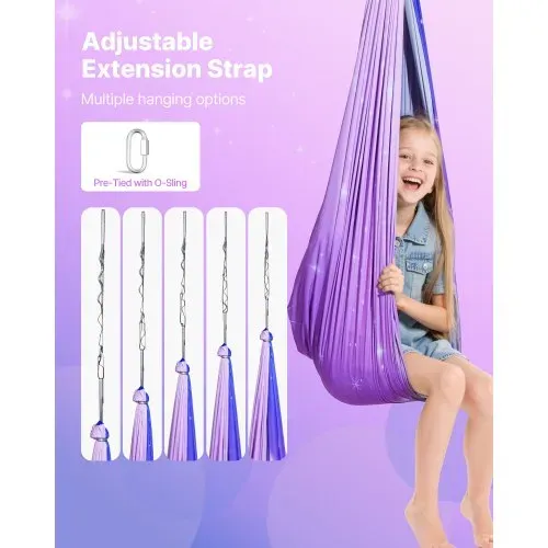 VEVOR Aerial Yoga Hängematte Set aus doppellagigem Stoff, Aerial Yoga Swing Air Fliegen, Yoga-Schaukel mit 360°-Drehaufhängung & O-Sling & 136,07 kg Max. Tragfähigkeit, Deckenschaukeln Rosa+Blau – Bild 4