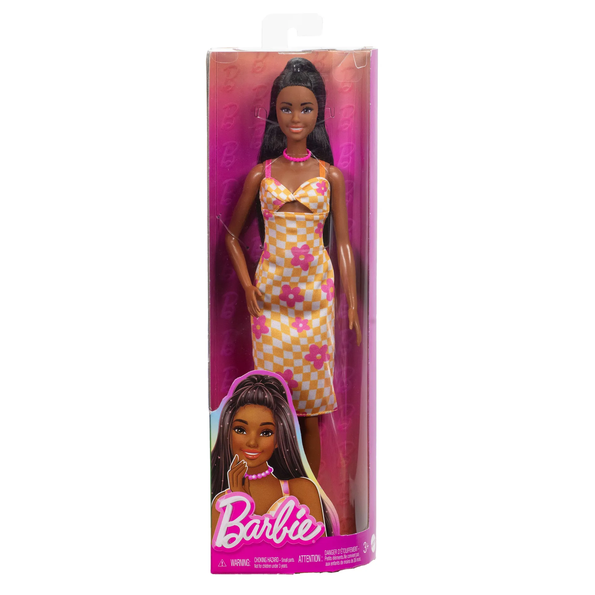 Barbie Fashionistas -Puppe Nr. 233 mit Blumen-Midi-Karokleid und schwarzem Haar – Bild 6