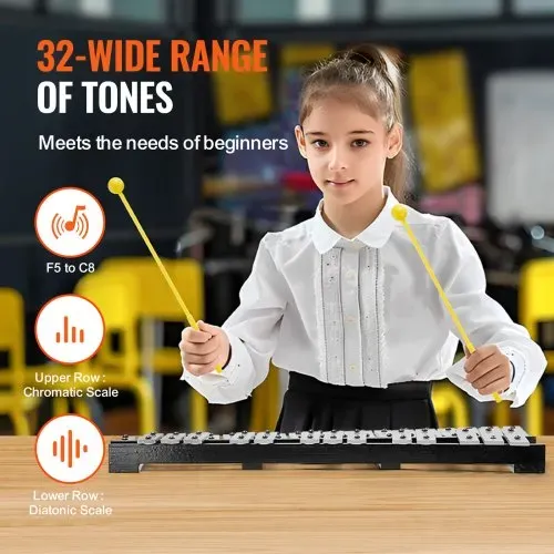 VEVOR Glockenspiel-Xylophon-Set mit 32 Tönen, Schlaginstrument mit Schlägeln, Trommelstöcken und Tragetasche, professionelles Glockenspiel-Xylophon-Schlaginstrumentenset für Erwachsene und Schüler – Bild 2