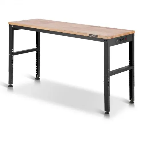 VEVOR Werkbank, 1549 x 508 mm Werkstatttisch, Höhenverstellbar 688-914mm, 900 kg Kapazität, Inkl. Stromanschlüsse, Hartholz-Oberfläche, Metallrahmen & Fußpads, Ideal für Garage, Büro & Zuhause – Bild 9