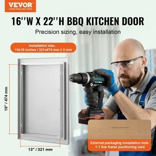 VEVOR Grill-Zugangstür, 407 x 559 x 46 mm, Einzelne Außenküchentür, Flächenbündig Montierte Edelstahltür, Vertikale Wandtür mit Griff, für Grillinsel, Grillstation, Außenschrank usw. VEVOR Grill-Zugangstür, 407 x 559 x 46 mm, Einzelne Außenküchentür, Flächenbündig Montierte Edelstahltür, Vertikale Wandtür mit Griff, für Grillinsel, Grillstation, Außenschrank usw.