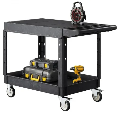 VEVOR Werkzeugwagen, 250 kg Tragkraft, Werkstattwagen, Mehrzweckwagen aus Kunststoff mit zwei Ablagen & 360°-Lenkrollen (2 mit Bremse), geeignet für Lager, Garage, Reinigung, 1180x650x865 mm VEVOR Werkzeugwagen, 250 kg Tragkraft, Werkstattwagen, Mehrzweckwagen aus Kunststoff mit zwei Ablagen & 360°-Lenkrollen (2 mit Bremse), geeignet für Lager, Garage, Reinigung, 1180x650x865 mm