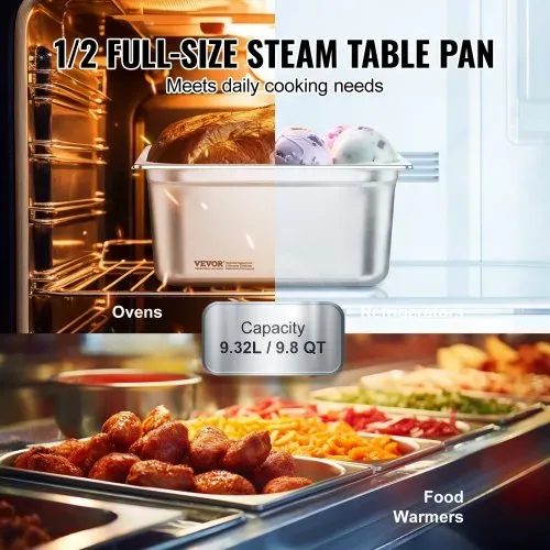 VEVOR 1/2-Größe 1/2 Gastronormbehälter, Edelstahl Behälter 6 Stk. 325 x 266 x 148 mm Speisebehälter, kommerzieller Dampfpfanne Warmhaltebehälter, Hotelpfanne Tisch Food Pan Buffet – Bild 2