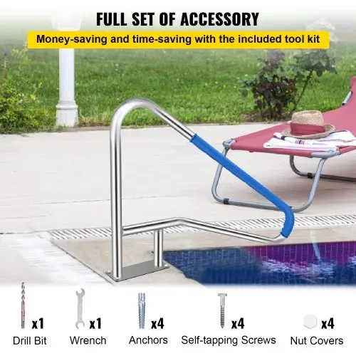 VEVOR Pool Haltegriff Edelstahl 139,7x81,2 cm Schwimmbad-Handlauf 113 kg Traglast Einstiegshilfe Pool 4,8 cm Griffbogen mit Griffbezug Treppe für Pool für Schwimmbäder Schräglagen Spa Wasserpark – Bild 5