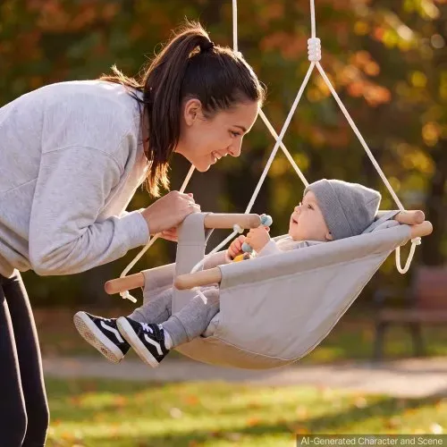 VEVOR 3-in-1 Babyschaukel Kinderschaukel 30kg Hängeschaukel aus Canvas Grau, für Indoor & Outdoor Geeignet, 5-Punkt-Gurt & Baumgurte, Hängesitz aus Holz mit Integriertem Kissen für Kleinkinder bis 3 Jahre – Bild 7