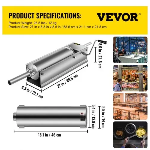 VEVOR Wurstfüller 7L Fleischwölfe Wurstmaschine Wurstfüllmaschine Horizontal Edelstahl Wurstspritze – Bild 6