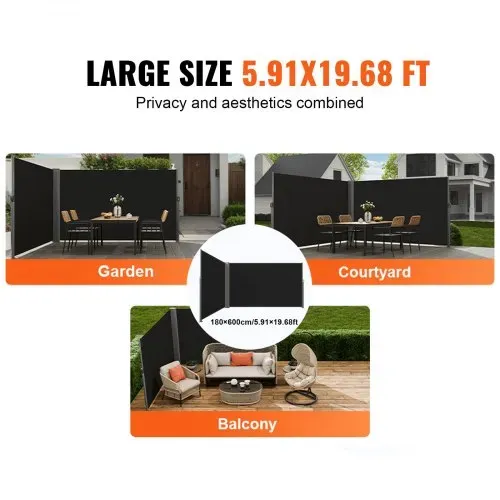 VEVOR Terrassen Windschutz 180 x 600 cm schwarz Rollo Seitenmarkise ausziehbar für den privaten oder gewerblichen Gebrauch – Bild 5