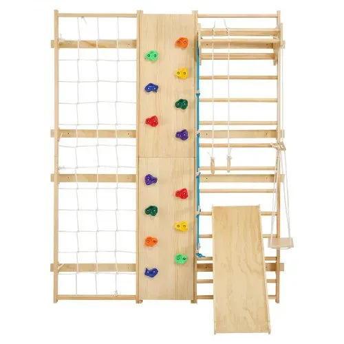 VEVOR schwedische Leiterwand 9 in 1 12-stufiges Kletterspielzeug aus Massivholz 100 kg belastbares Indoor-Klettergerüst mit Kletterwand Turnringen Klimmzugstange Rutsche Schaukel – Bild 8