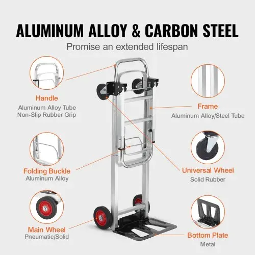 VEVOR 2-in-1 Sackkarre Klappbar 0,6243kg Tragfähigkeit Transportkarre Aluminiumlegierung & Kohlenstoffstahl Sackkarre ⇋ Plattformwagen Trolley für Lade- & Transportaufgaben im Innen- & Außenbereich – Bild 3