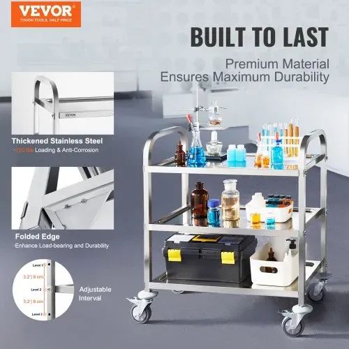 VEVOR Laborwagen Gerätewagen Medizintechnik Servierwagen 201 Edelstahl Tragbar Abräumwagen 100 kg Tragfähigkeit, 740 x 396 x 860 mm Labor Rollwagen Medical Trolley Dreifach-Design Silber VEVOR Laborwagen Gerätewagen Medizintechnik Servierwagen 201 Edelstahl Tragbar Abräumwagen 100 kg Tragfähigkeit, 740 x 396 x 860 mm Labor Rollwagen Medical Trolley Dreifach-Design Silber