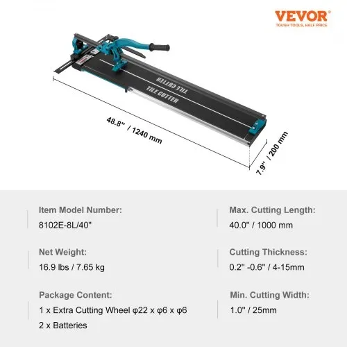 VEVOR Fliesenschneider mit einer Gesamtschnittlänge von 1000mm, Schnittstärke 4-15mm Mindest. Schnittbreite 25mm Fliesenschneidmaschine inkl. Extra Schneidrad Fliesenverlegungs-& Renovierungsprojekten – Bild 6