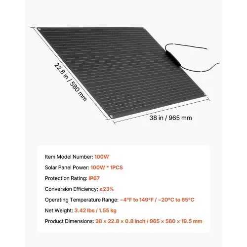 VEVOR Solarmodul Monokristallin, 100W Halbflexibles Solarpanel, Off-Grid-Ladegerät mit MC4-Ausgang, IP67 wasserdicht, Balkonkraftwerk für Boote, RVs, Autos, Kabinen & gebogene Oberflächen – Bild 6