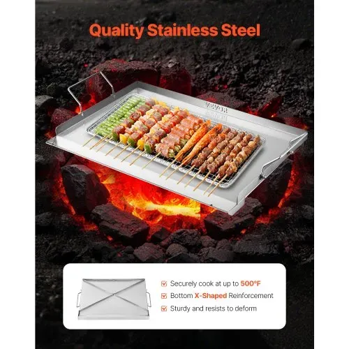 VEVOR Grillplatte Grillpfanne Edelstahl universelle rechteckige Platte (585 x 365 mm) mit flacher Oberseite, Gasgrill-Grillplatte für BBQ-Grill Teppanyaki, tragbares Familienkochgeschirr mit Griff VEVOR Grillplatte Grillpfanne Edelstahl universelle rechteckige Platte (585 x 365 mm) mit flacher Oberseite, Gasgrill-Grillplatte für BBQ-Grill Teppanyaki, tragbares Familienkochgeschirr mit Griff