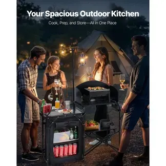 VEVOR Camping Küchentisch Outdoor Kochtisch, tragbare Kochstation aus Aluminium mit Lagerschrank & Tragetasche, & abnehmbarer Windschutzscheibe, für Grillpartys Picknicks Wohnmobilreisen, schwarz VEVOR Camping Küchentisch Outdoor Kochtisch, tragbare Kochstation aus Aluminium mit Lagerschrank & Tragetasche, & abnehmbarer Windschutzscheibe, für Grillpartys Picknicks Wohnmobilreisen, schwarz