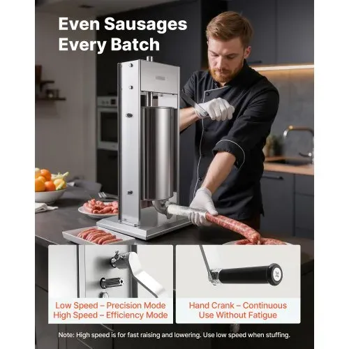 VEVOR Manueller Wurstfüller 15 L, Vertikale Wurstfüllmaschine mit 2 Geschwindigkeiten (Schnell/Langsam) & 5 Füllrohren & Griff, Fleischfüller aus Edelstahl für Gewerblichen & Privaten Gebrauch VEVOR Manueller Wurstfüller 15 L, Vertikale Wurstfüllmaschine mit 2 Geschwindigkeiten (Schnell/Langsam) & 5 Füllrohren & Griff, Fleischfüller aus Edelstahl für Gewerblichen & Privaten Gebrauch