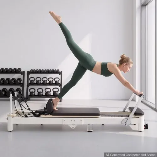 VEVOR Pilates Reformer Gerät Klappbar 221 x 69 x 83 cm Aluminiumlegierung für Heimgebrauch & Fitnessstudio, mit Jumpboard, Sitzbox, Verstellbarer Kopfstütze und Leisem Schlittenlauf, 181 kg Belastbar – Bild 7