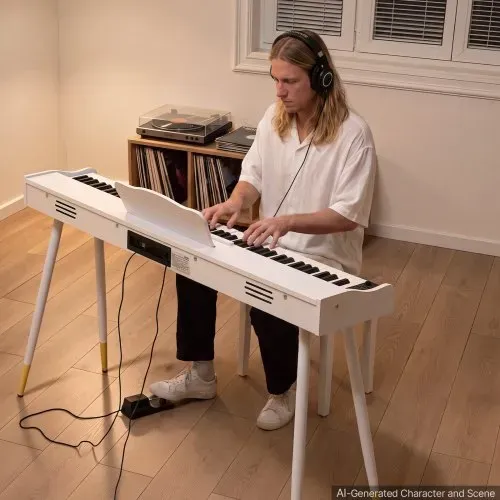 VEVOR Digitalpiano 88 Halbgewichtete Tasten in Standardgröße E-Piano Weiß für Anfänger, 600 Klangfarben, 600 Rhythmen, USB, MIDI, Audioausgang, Kopfhörerbuchse, Sustain-Pedal und HiFi-Lautsprechern – Bild 7