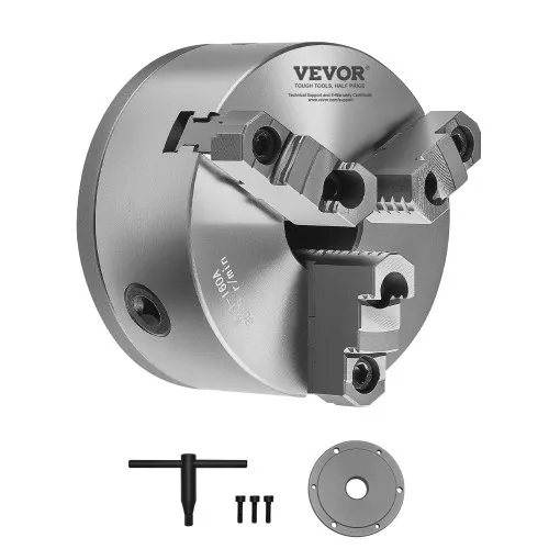 VEVOR 3-Backen-Drehfutter, φ160 mm, selbstzentrierendes Spannfutter mit 38,1-mm-8-Gewinde-Trägerplatte, 3-145 mm Spannbereich mit T-Schlüsselschrauben, HT300-Material, für Holz-Metall-Drehmaschinen VEVOR 3-Backen-Drehfutter, φ160 mm, selbstzentrierendes Spannfutter mit 38,1-mm-8-Gewinde-Trägerplatte, 3-145 mm Spannbereich mit T-Schlüsselschrauben, HT300-Material, für Holz-Metall-Drehmaschinen