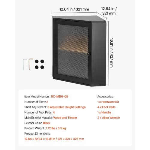 VEVOR Eck-Brotkasten Acrylfenster Brotbox 321x321x427 mm Bambusholz Schwarz Ideal für Bagels, Muffins & Selbstgebackenes Brot, Magnetverschluss & 3-Stufig Höhenverstellbarer Einlegeboden, Belüftet – Bild 6