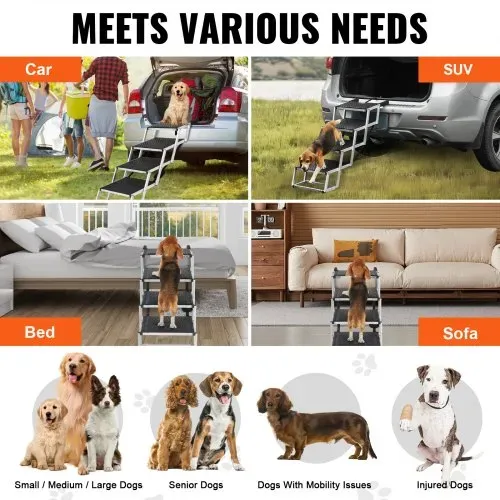 VEVOR Hundetreppe für Autos, breite 4-stufige Hundeautotreppe, zusammenklappbare Hundeautorampe mit rutschfester Oberfläche, tragbare Haustiertreppe aus leichtem Aluminium für Auto, SUV und LKW, trägt bis zu 68 kg – Bild 5