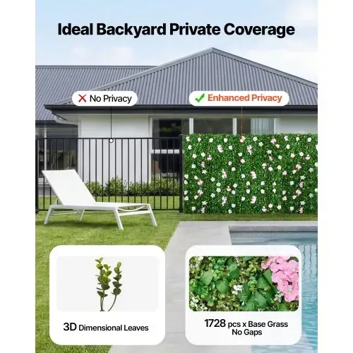 VEVOR Künstliche Hecke 2,4 m x 61 cm 2 Stk., Pflanzenwand, PE-Sichtschutz, Sichtschutzzaun mit Seidenblumen, Heckenzaun, Kunstpflanzen Balkonverkleidung für Hochzeiten, Außengärten, Hinterhöfe – Bild 2