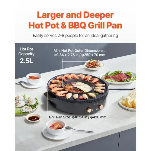 VEVOR Hot Pot mit Grill 1800 W 2 in 1 elektrischer rauchfreier Grill, koreanischer BBQ-Grill Feuertopf mit separater doppelter Temperaturregelung, antihaftbeschichtete Pfanne, für 2–8 Personen – Bild 2