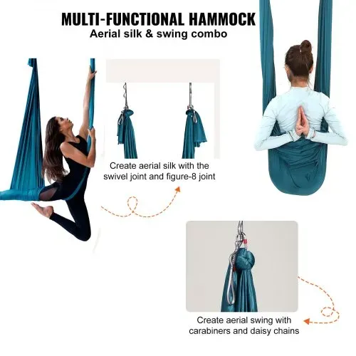 VEVOR Aerial Yoga Hängematte Set 5 x 2,8 m, Grün Aerial Yoga Swing Air Fliegen, Yoga-Schaukel Hammock Swing 1000 kg Max. Tragfähigkeit, inkl. Yoga-Socken & Stahlkarabiner, Anti-Gravity-Übungen – Bild 4
