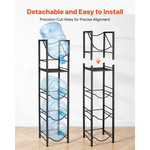 VEVOR Wasserkrughalter, 5-Stufig, für 4 Wasserflaschen, Wasserkrugregal mit Ablagefach, Wasserspenderregal, Wasserflaschenregal Wasserbehälterregal für Küche, Büro & Wohnzimmer, Schwarz – Bild 2