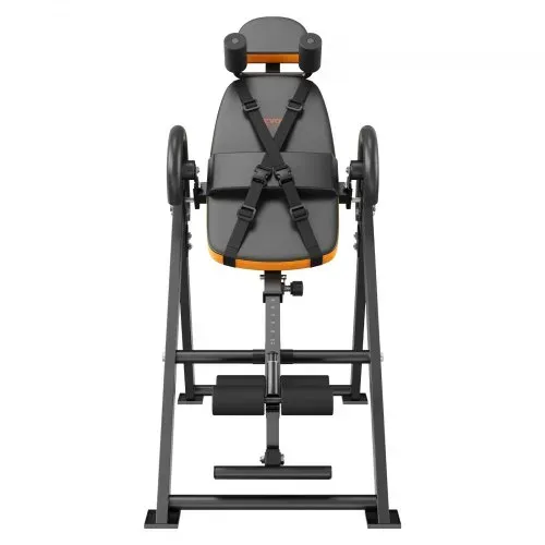 VEVOR Inversionstisch Inversionsbank, 136 kg belastbar, Multifunktionsgerät Rückentrainer, klappbares Krafttrainingsgerät mit Kopfstütze, Knöchelverriegelung, verstellbarem Schutzgurt, Orange/Schwar – Bild 8