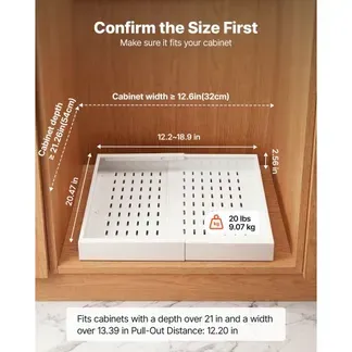 VEVOR 2 x Teleskopschubladen Ausziehbare Küchenschrank-Organizer 31-48 cm, 52 cm Tiefe Auszugsschubladen für Schränke, Erweiterbare Auszugsschubladen für Küchenschränke mit Nano-Klebestreifen, Weiß VEVOR 2 x Teleskopschubladen Ausziehbare Küchenschrank-Organizer 31-48 cm, 52 cm Tiefe Auszugsschubladen für Schränke, Erweiterbare Auszugsschubladen für Küchenschränke mit Nano-Klebestreifen, Weiß