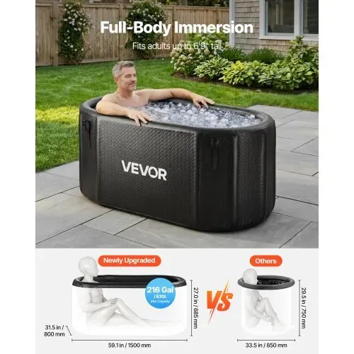 VEVOR Eisbadewanne Aufblasbar 830 L 150 x 80 x 76 cm Schwarz ohne Wasserkühler, Kaltwasser-Badewanne Kompatibel mit Wasserkühlern und Isoliertem Deckel, für Eisbad und Regeneration von Sportlern – Bild 2
