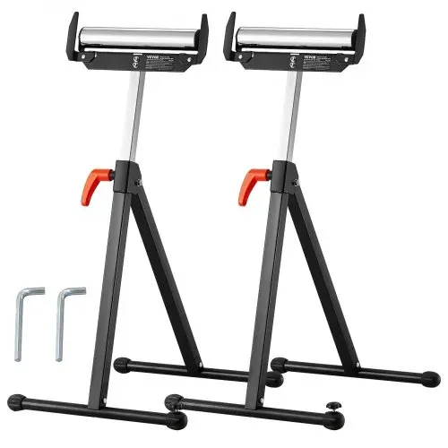 VEVOR 2er-Set Rollenständer, 113kg Tragkraft, höhenverstellbar 68-109cm, klappbarer Arbeitsbock mit Rollenkopf und Kantenführungen aus poliertem Stahl, für Tischkreissägen-Auslauf, Verlängerungsstütze – Bild 8