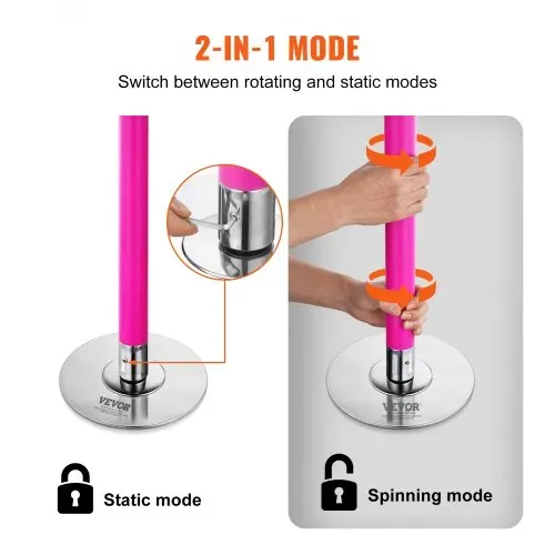 VEVOR Professionelle Tanzstange, Pole Dance Tragbare Tanzstange Profi ca. 216,3-270 cm Höhenverstellbare Abnehmbare Fitnessstange Spinning Fitness Pink, Statische Tanzstange Fitnessstudios – Bild 2