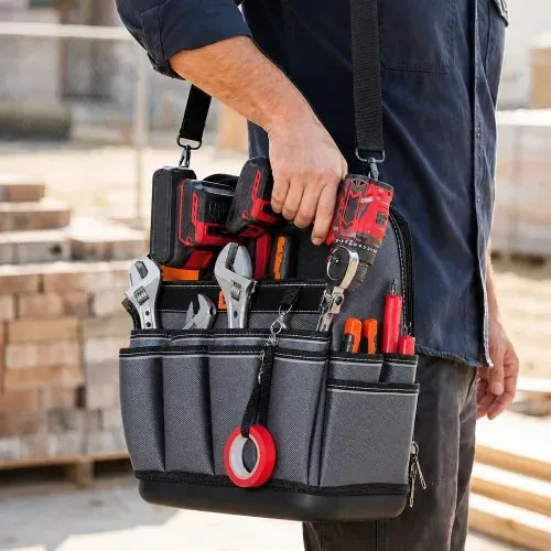 VEVOR Offene Werkzeugtasche 33,5x23x39cm, Aufbewahrungstasche mit 24 Innen- & 15 Außenfächern, Wasserfester Werkzeug-Organizer aus Polyester mit Schultergurt & Tragegriff, Werkzeugtrage für Handwerker – Bild 7