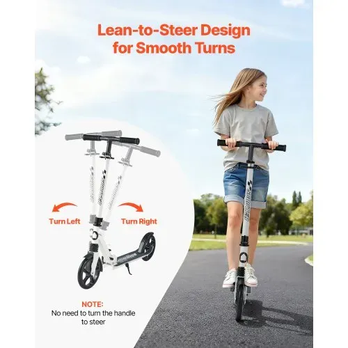VEVOR Scooter (2 Räder) für Kinder ab 8 Jahren, Cityroller Kinderroller Straßenroller mit höhenverstellbarem Lenker & rutschfestem Deck, faltbarer Tretroller bis zu 100 kg, Schwarz + Weiß – Bild 3
