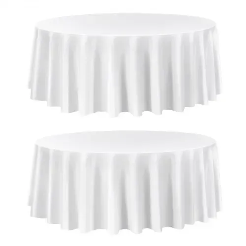 VEVOR 2 Stk. runde Tischdecken Tischwäsche 3048 mm, knitterfreier Tischdeckenschutz, maschinenwaschbares Tischtuch aus Polyestergewebe für Partys Hochzeiten Bankette formelle Veranstaltungen, Weiß – Bild 8