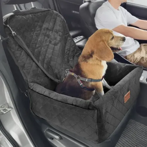 VEVOR Hundeautositz, Hundesitzerhöhung mit Aufbewahrungstasche, ansteckbarer Sicherheitsleine, Füllung aus Schwamm und PP-Baumwolle, Hundeautobett für kleine und mittelgroße Hunde bis 18 kg, Schwarz – Bild 7