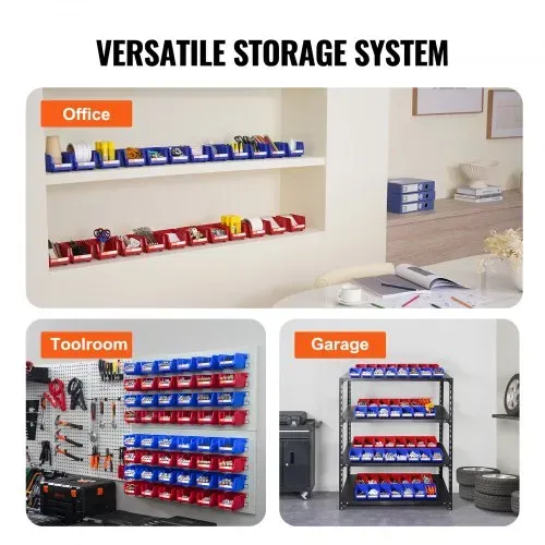 VEVOR Kunststoff-Aufbewahrungsbehälter (12,7 x 10,2 x 7,6 cm), hängender, stapelbarer Aufbewahrungsbehälter, blau/rot, 24er-Pack, robuste Stapelbehälter für die Organisation von Schränken, Küchen, Büros oder Vorratskammern – Bild 5